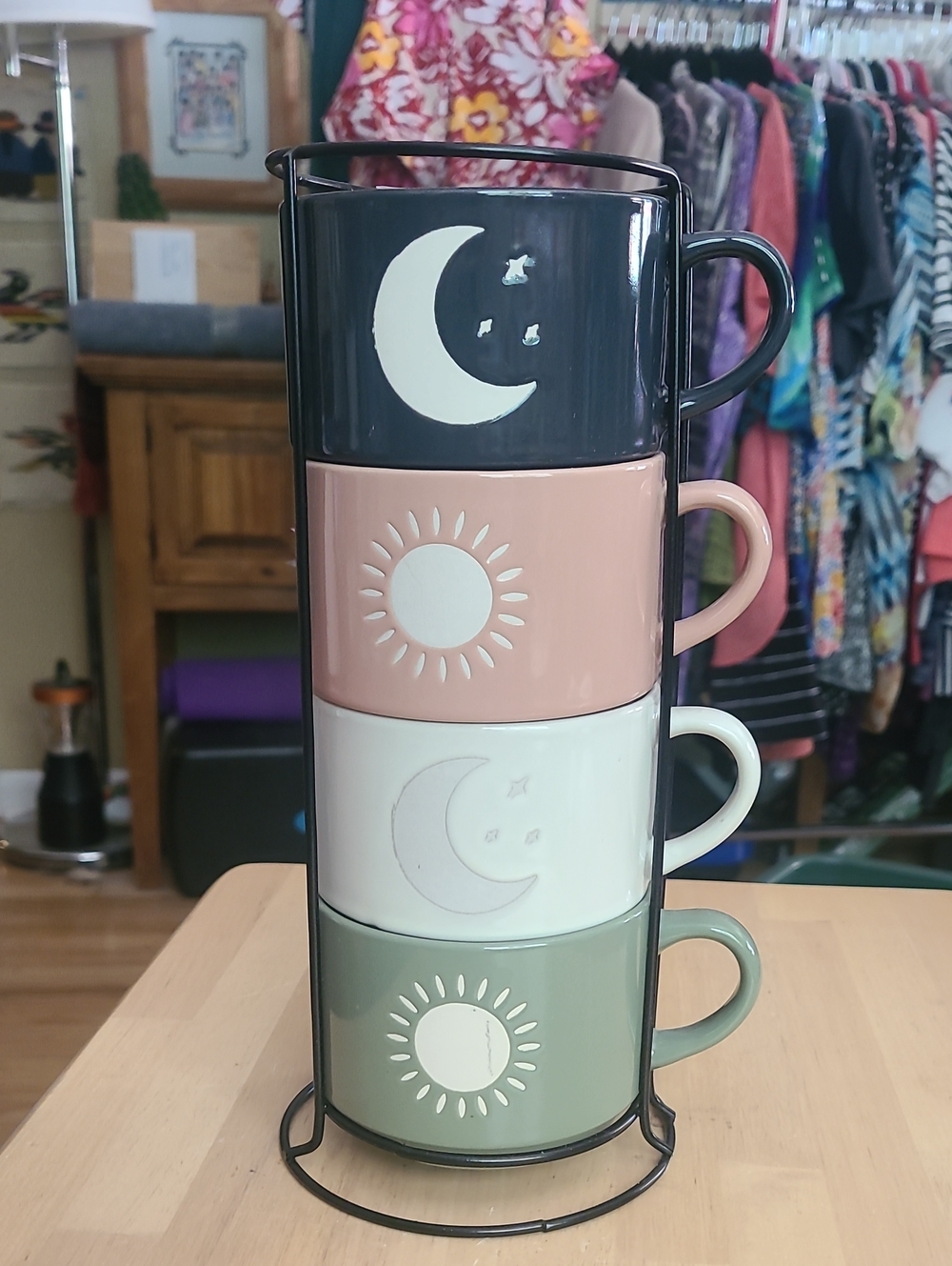 Thyme &Table Stackable Moon & Sun Ceramic Mugs - Navy, Blush, Cream, Sage